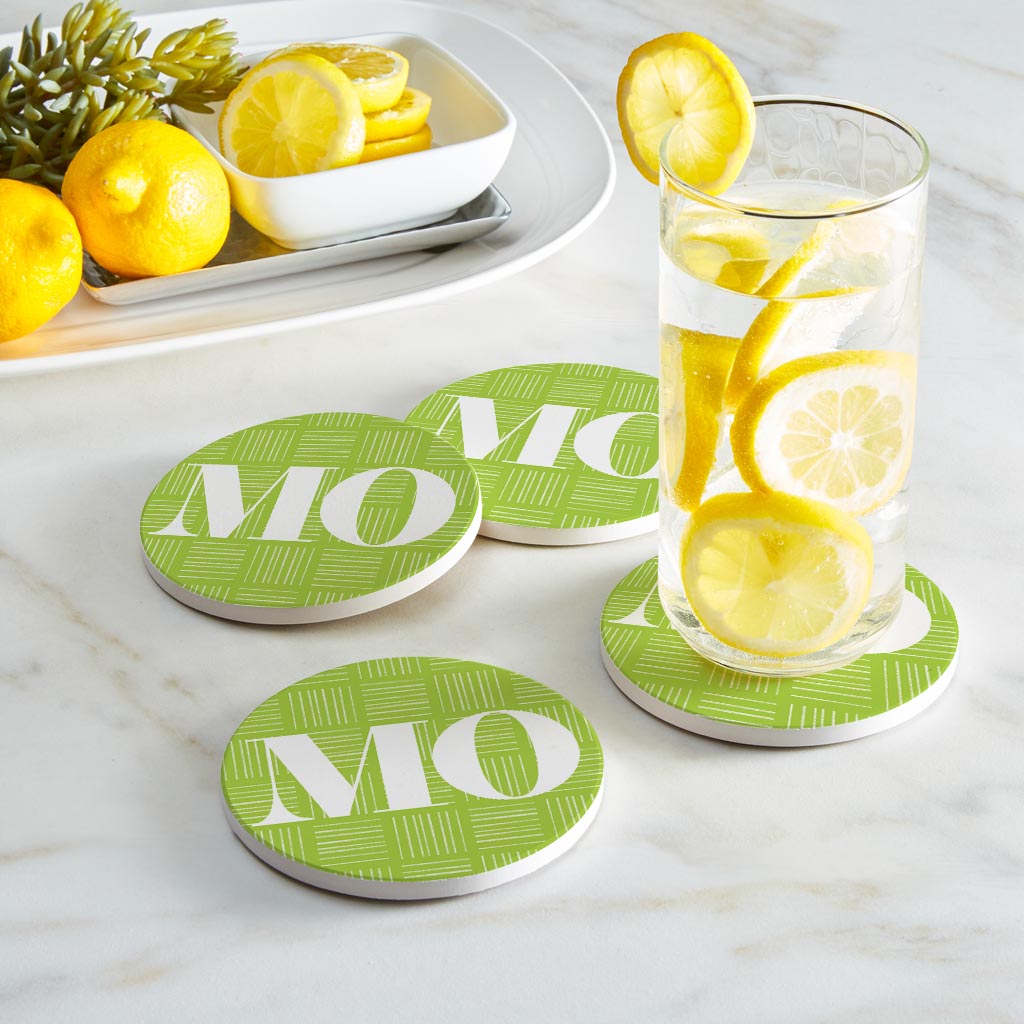 Bright Modern Abbreviated On Green Missouri | Absorbent Coasters | Set of 4 | Min 2