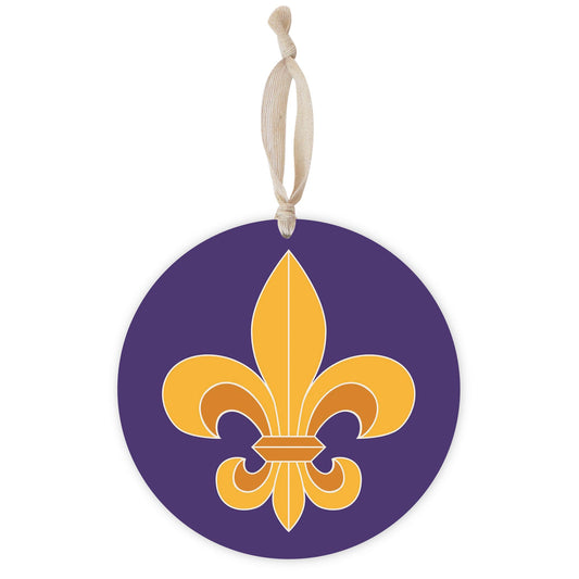 Purple Gold Louisiana Fleur De Lis | Wood Ornament | Eaches | Min 1