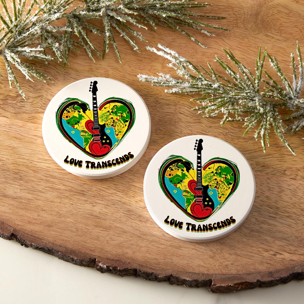 Car Coasters Love Transcends Heart Guitar Set of Two | 2.65x2.65