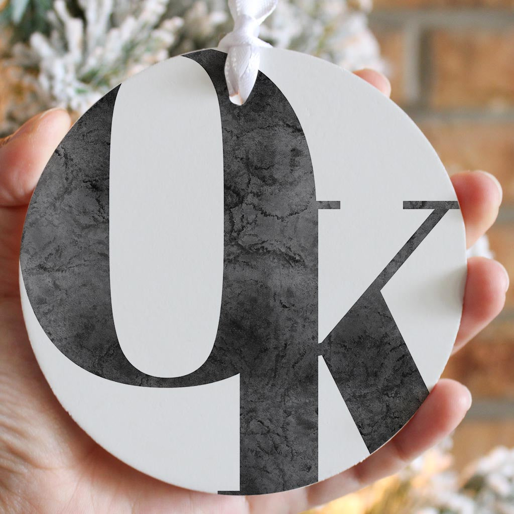 Minimalistic B&W Ardmore Ok White Initials| Wood Ornament | Eaches | Min 6