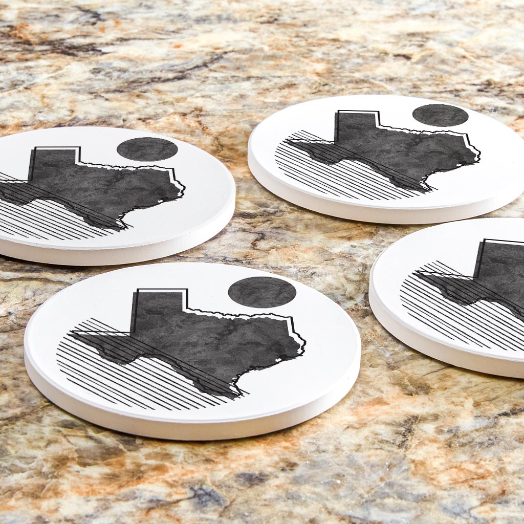 Black And White Geometric On White Texas | Absorbent Coasters | Set of 4 | Min 2