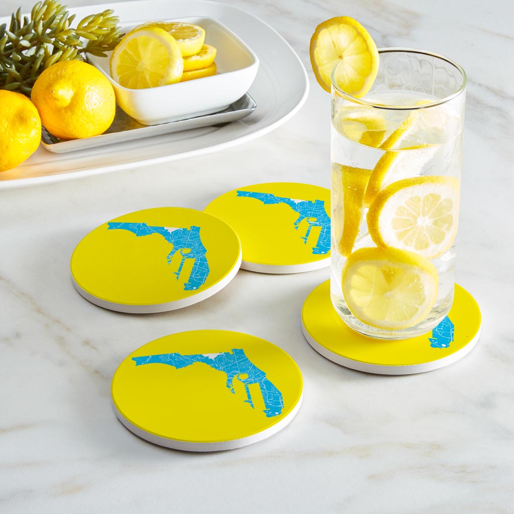 Bright Modern Abbreviated State Yellow Florida Tallahassee | Absorbent Coasters | Set of 4 | Min 2