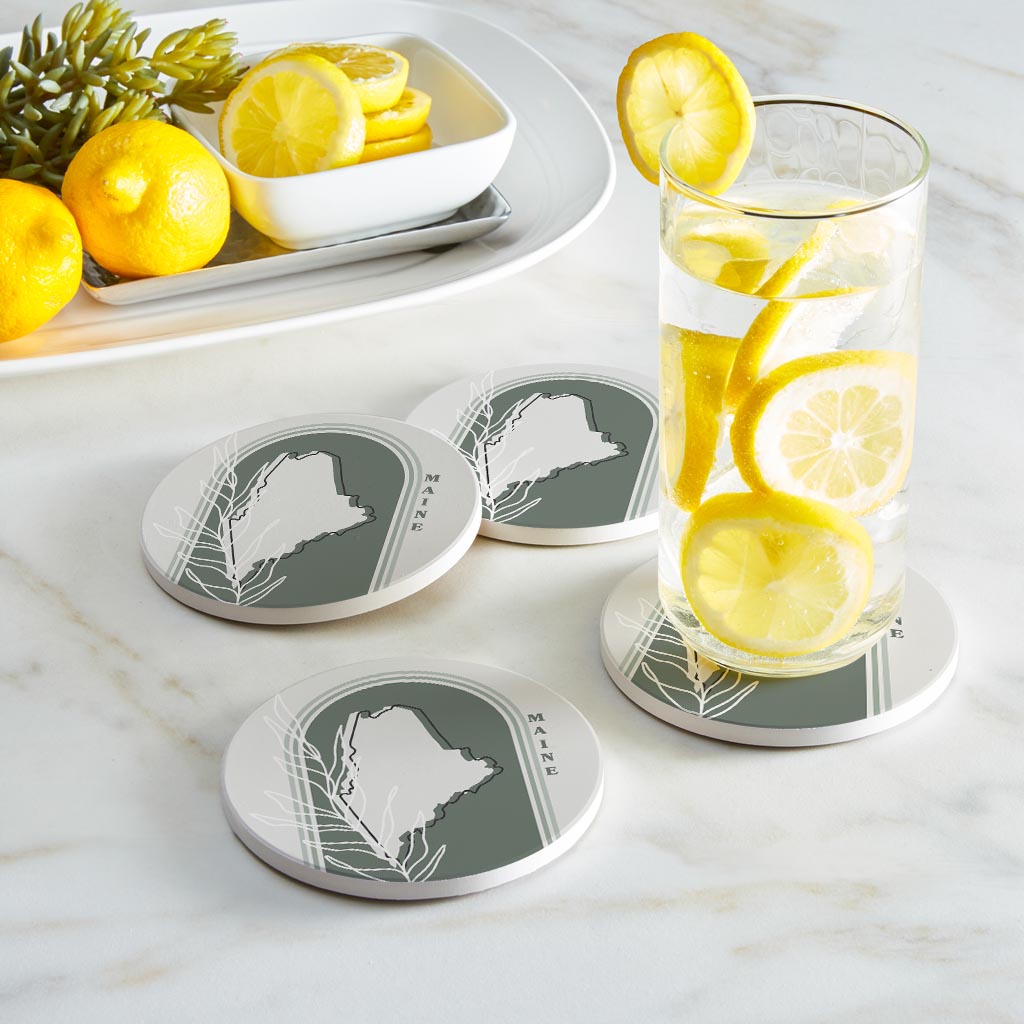 Vintage Groove State With Leaf Maine | Absorbent Coasters | Set of 4 | Min 2