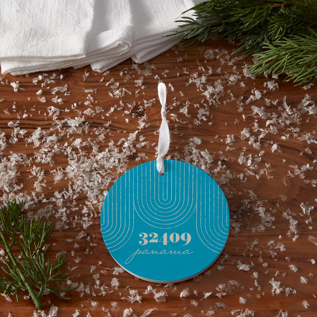 Bright Modern City Zip On Teal Florida Panama | Wood Ornament | Eaches | Min 6