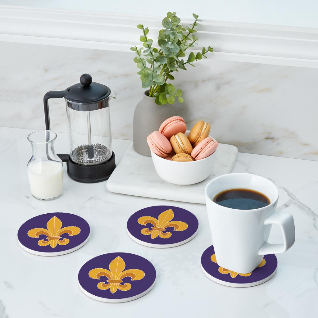 Purple Gold Louisiana Fleur De Lis | Absorbent Coasters | Set of 4 | Min 2