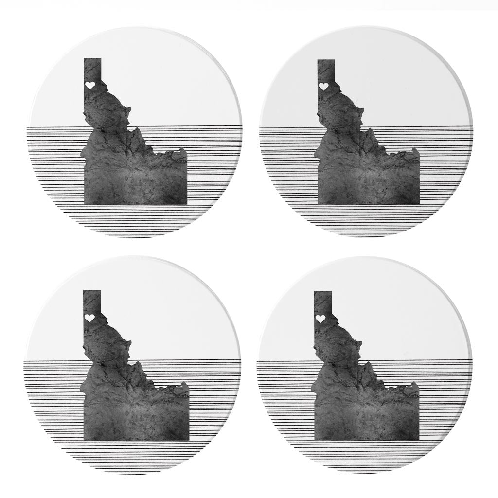 Minimalist B&W Idaho Coeur Dalene Heart Straight Lines | Absorbent Coasters | Set of 4 | Min 2