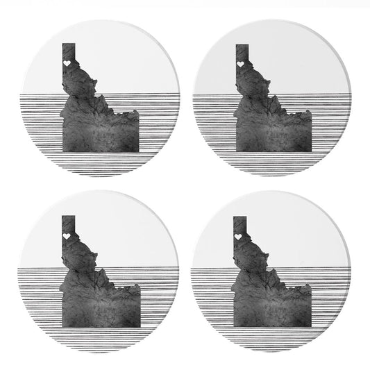 Minimalist B&W Idaho Coeur Dalene Heart Straight Lines | Absorbent Coasters | Set of 4 | Min 2