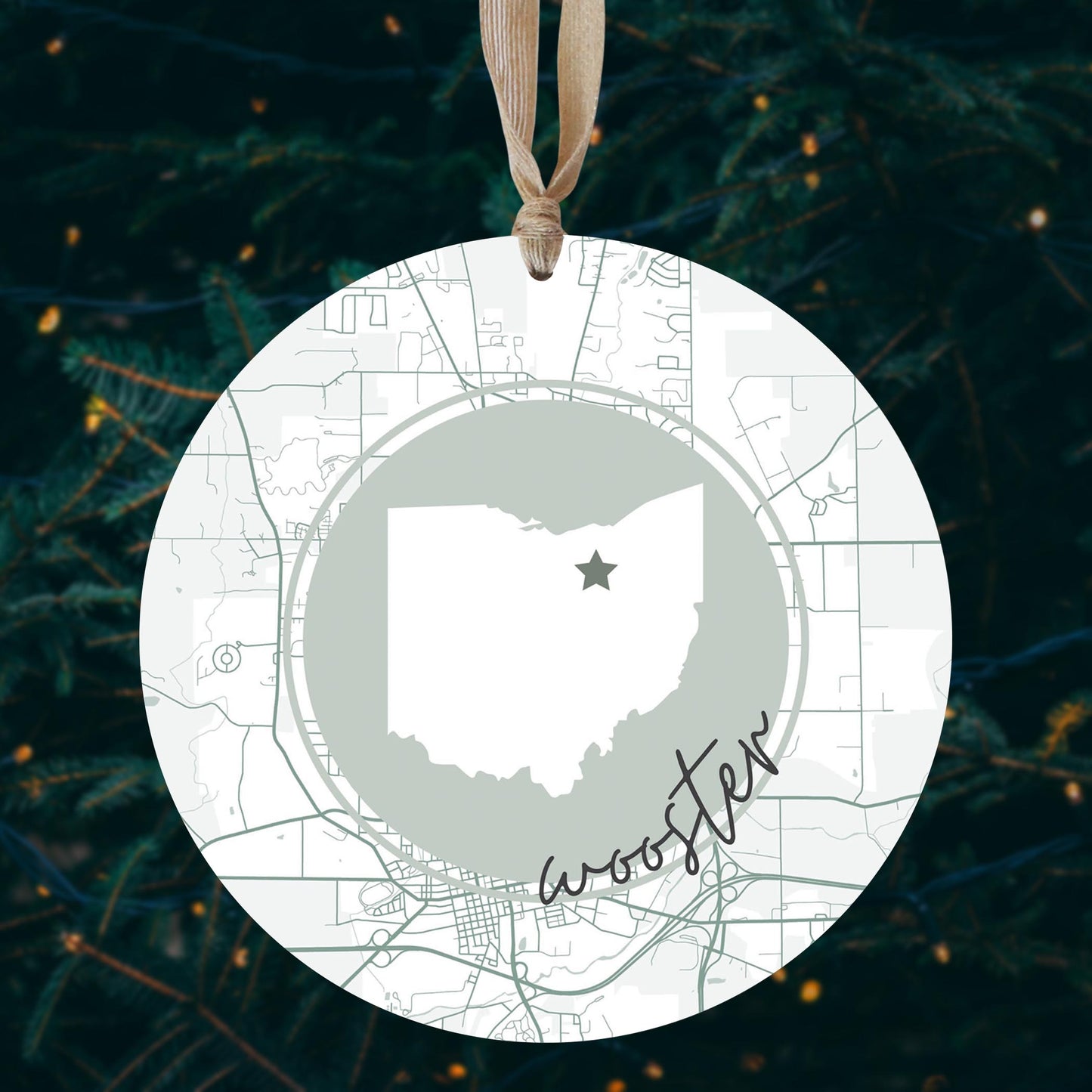 Vintage Groove State Star Map Ohio Wooster | Wood Ornament | Eaches | Min 1