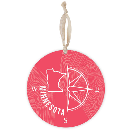 Boho Color Compass State On Pink Minnesota | Wood Ornament | Eaches | Min 1