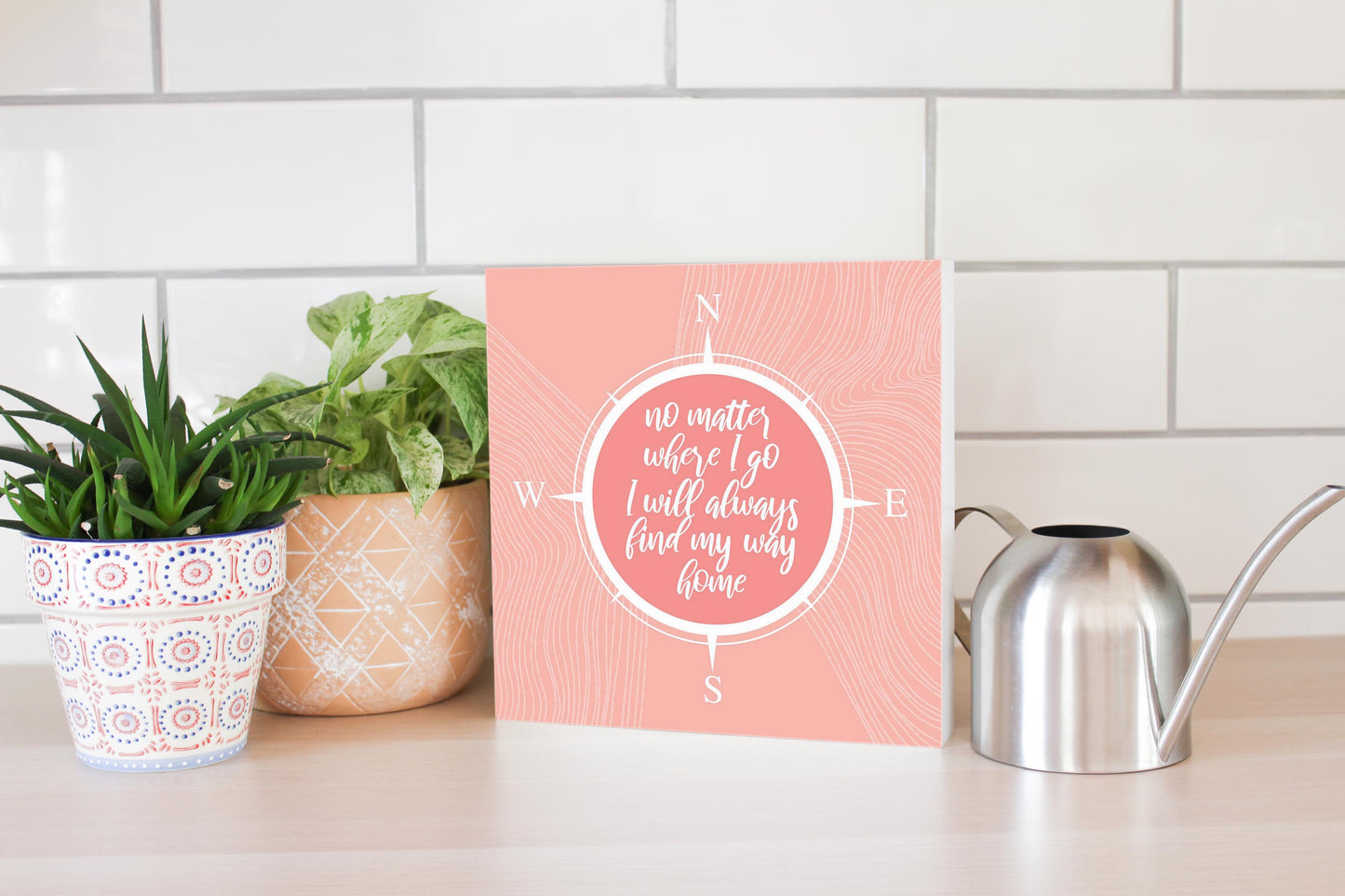 Boho Color Compass On Pink Quote | Wood Block | Eaches | Min 2