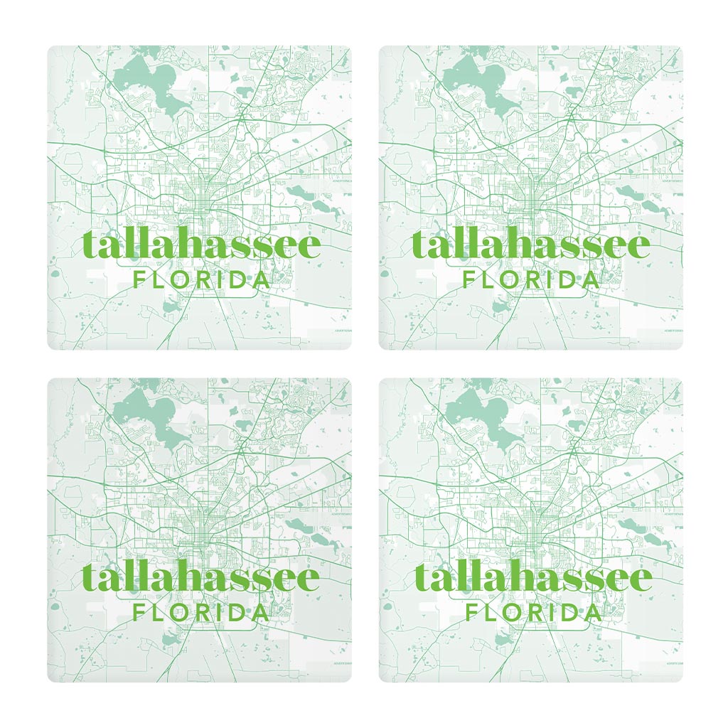 Bright Modern Green Map Florida Tallahassee | Absorbent Coasters | Set of 4 | Min 2