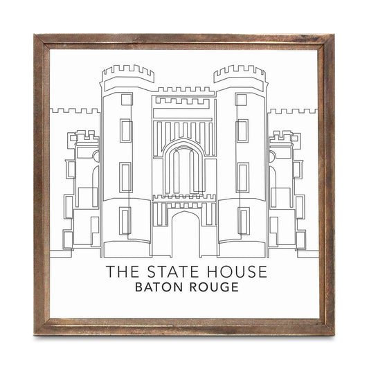 Minimalistic Baton Rouge State House | Wood Sign | Eaches | Min 1