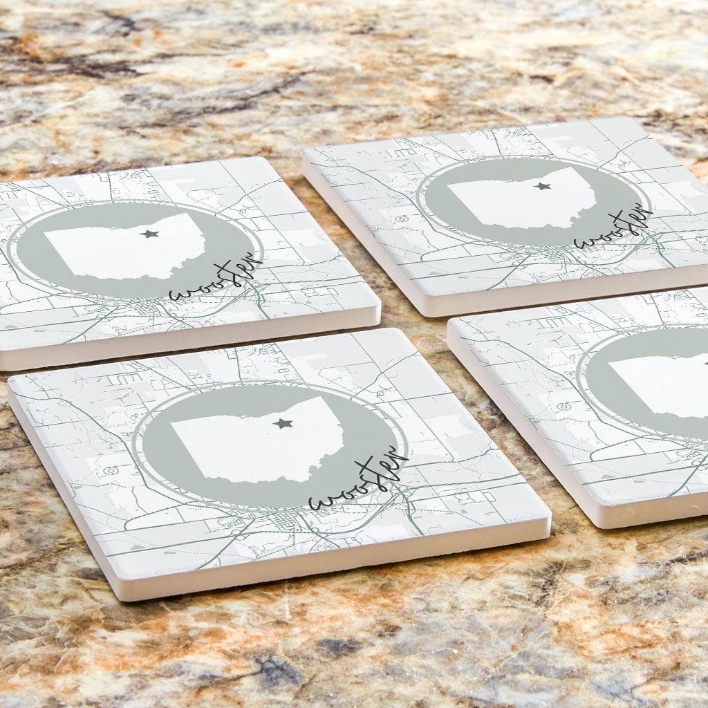 Vintage Groove State Star Map Ohio Wooster| Absorbent Coasters | Set of 4 | Min 2