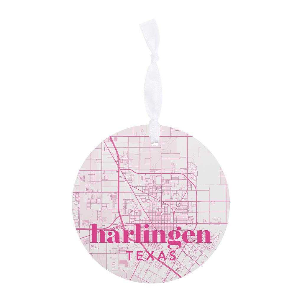 Bright Modern Pink Map Texas Harlingen| Wood Ornament | Eaches | Min 6