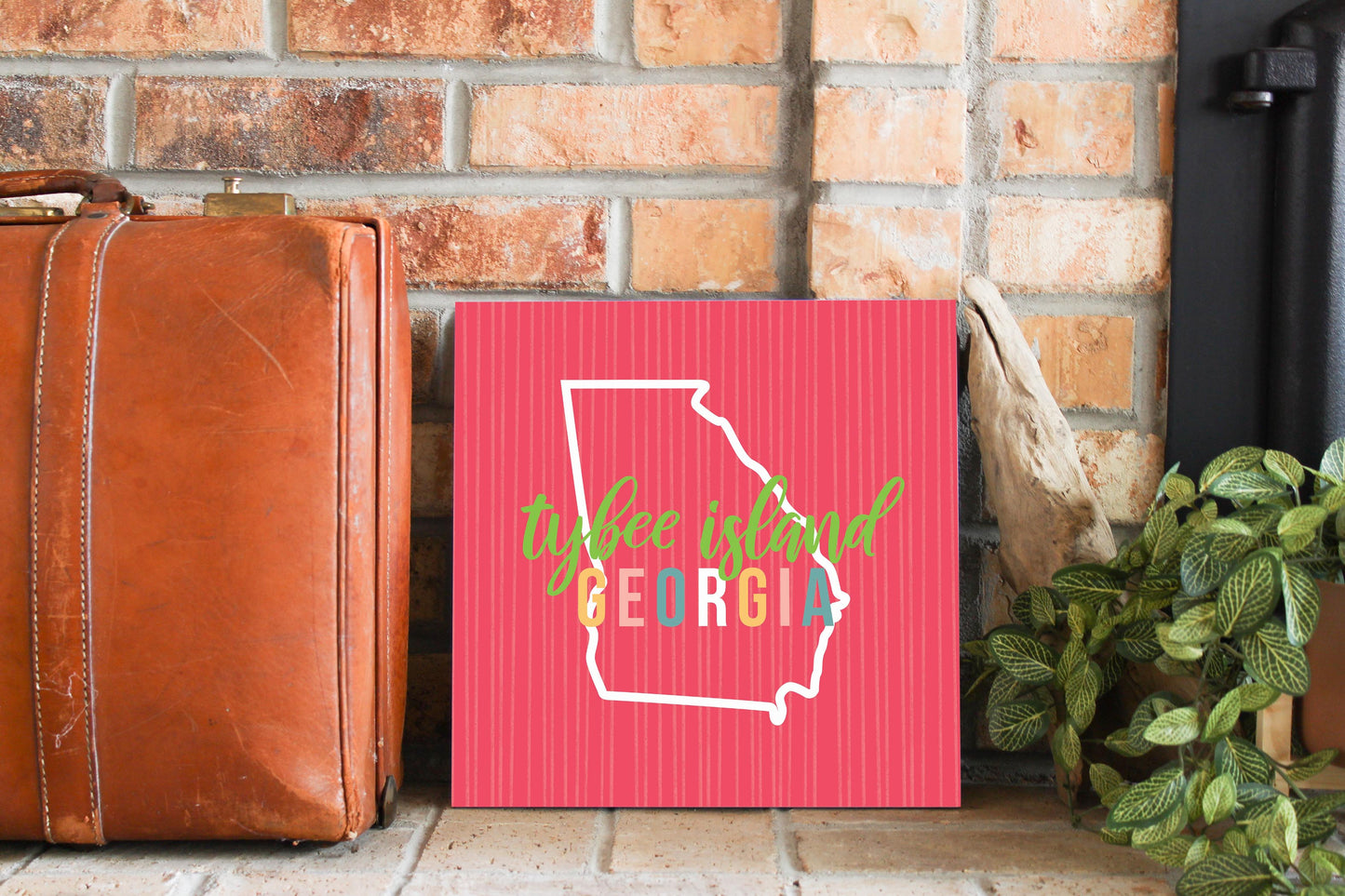 Boho Color State On Pink Georgia Tybee Island | Wood Sign | Eaches | Min 2