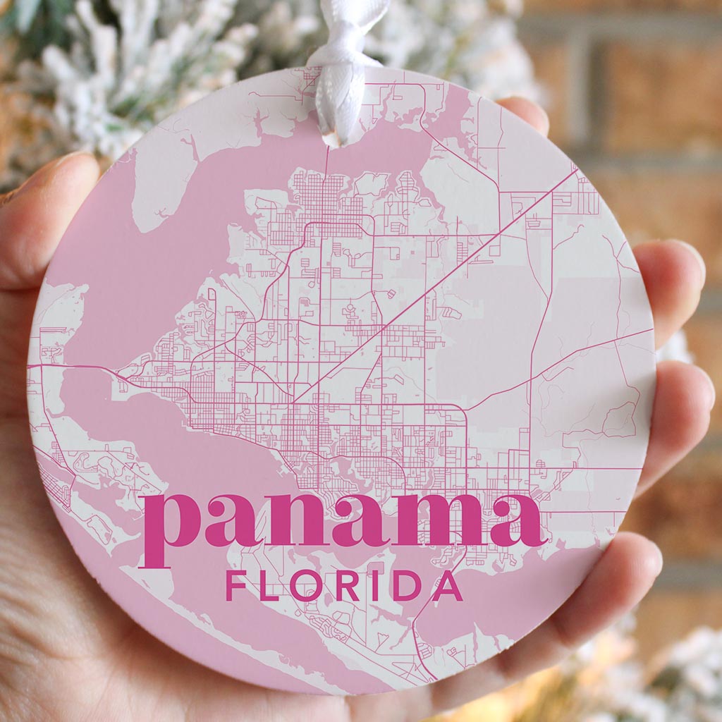 Bright Modern Pink Map Florida Panama| Wood Ornament | Eaches | Min 6