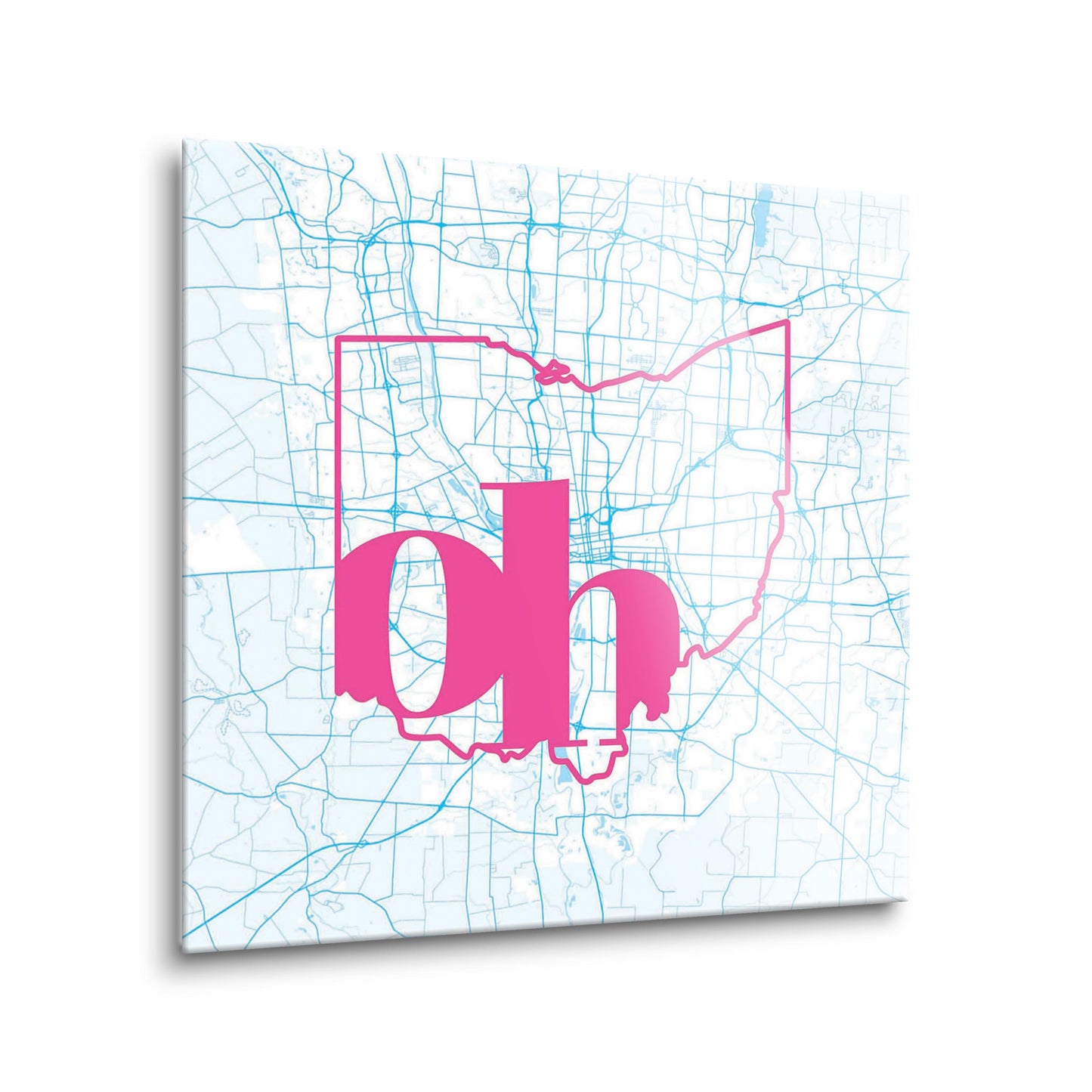 Bright Modern Abbreviated State Map Blue Ohio Columbus| Hi-Def Glass Art | Eaches | Min 2