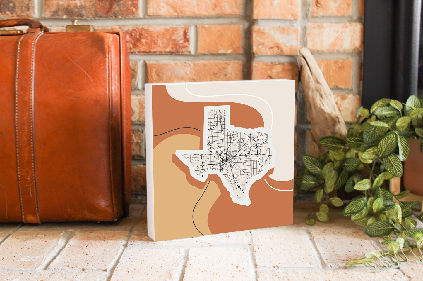 Vintage Groove Fluid Orange Map Texas Dallas | Wood Block | Eaches | Min 2