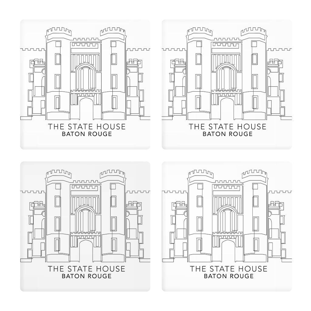 Minimalistic Baton Rouge State House | Absorbent Coasters | Set of 4 | Min 2