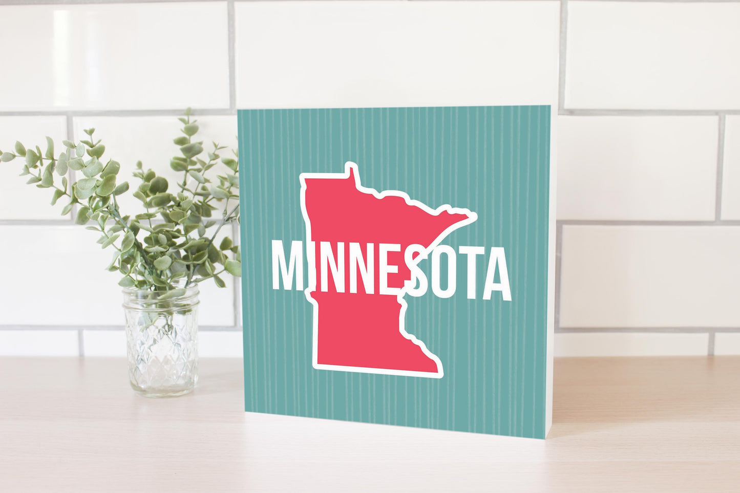 Boho Color State On Blue Minnesota | Wood Block | Eaches | Min 2