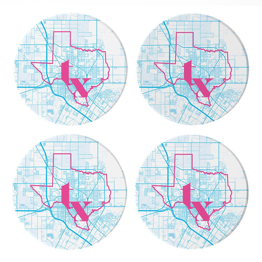 Bright Modern Abbreviated State Map Blue Texas Harlingen | Absorbent Coasters | Set of 4 | Min 2