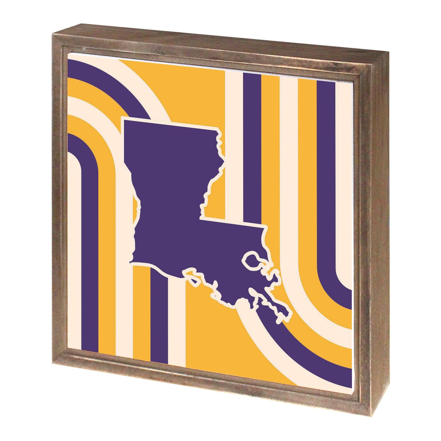 Purple Gold Louisiana Retro State Shape | Wood Sign | Eaches | Min 1