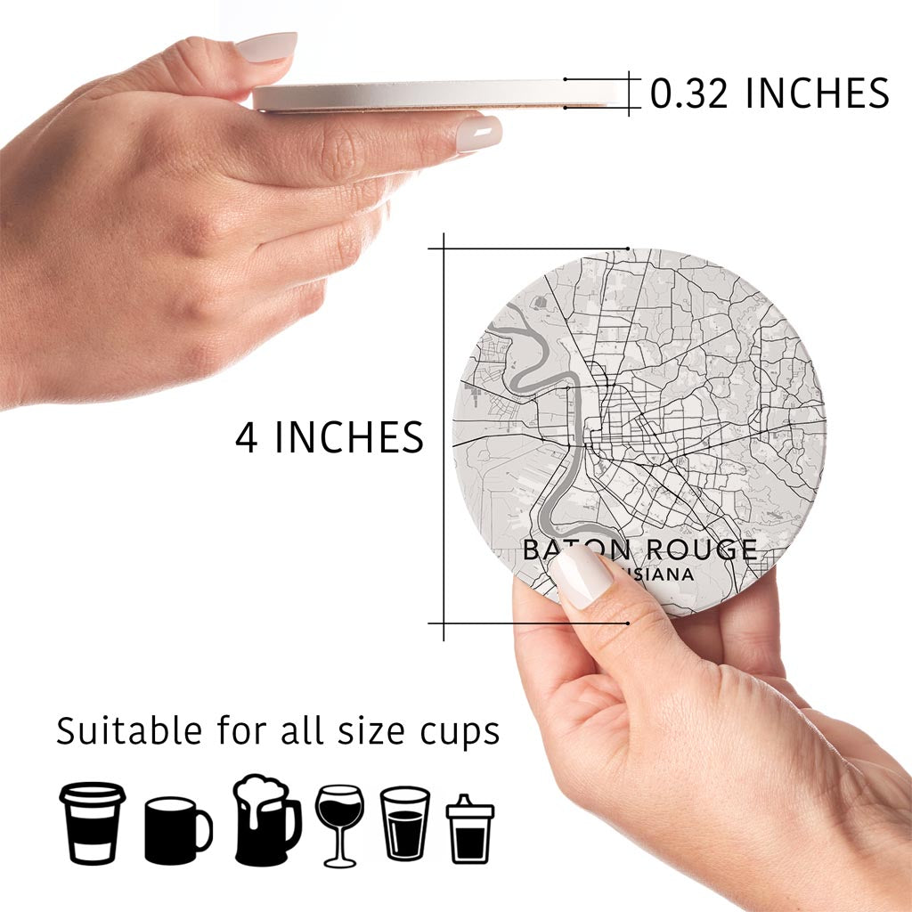 Minimalistic Baton Rouge White Map | Absorbent Coasters | Set of 4 | Min 2