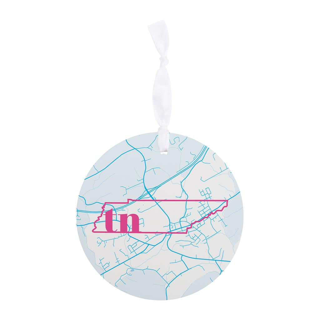 Bright Modern Abbreviated State Map Blue Tennessee Blountville| Wood Ornament | Eaches | Min 6