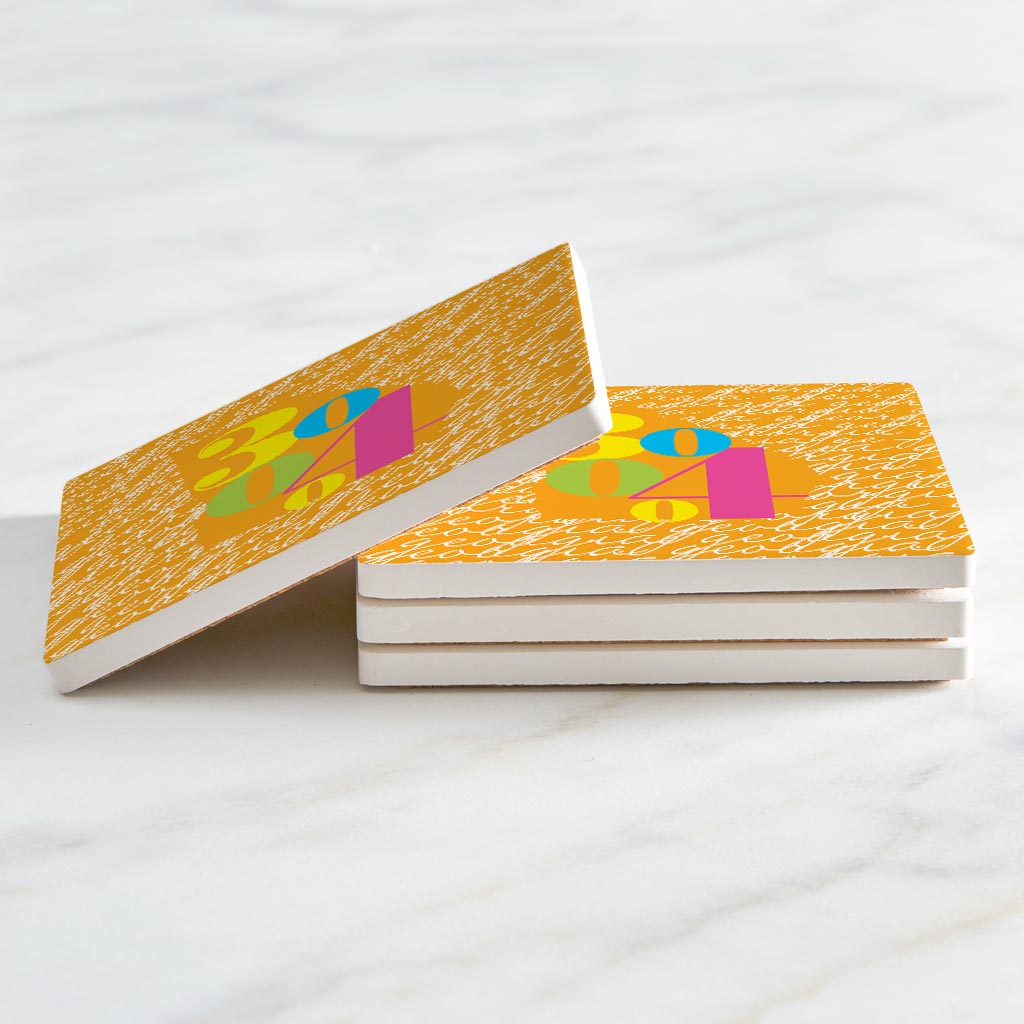 Bright Modern State Script Orange Georgia Atlanta | Absorbent Coasters | Set of 4 | Min 2