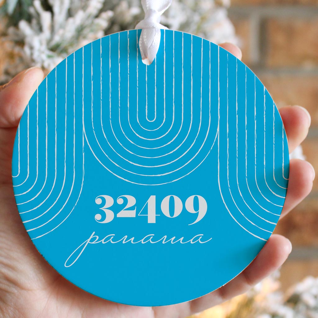 Bright Modern City Zip On Teal Florida Panama | Wood Ornament | Eaches | Min 6