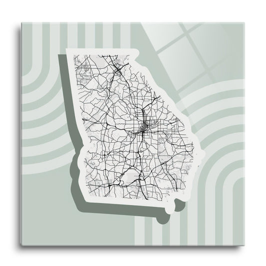 Vintage Groove Light Green Lines Map Georgia Atlanta | Hi-Def Glass Art | Eaches | Min 1