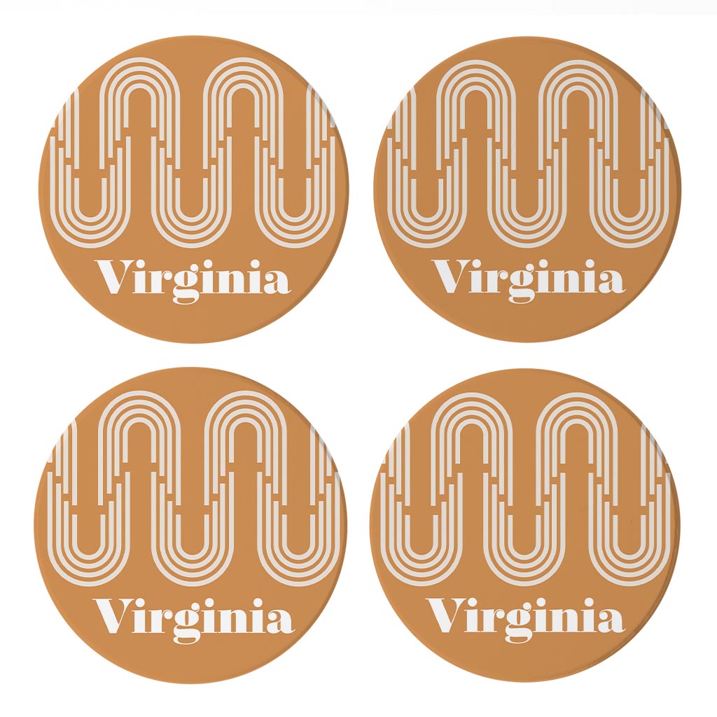 Vintage Groove Yellow Wave Lines Virginia| Absorbent Coasters | Set of 4 | Min 2