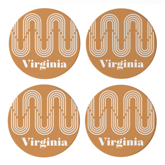 Vintage Groove Yellow Wave Lines Virginia| Absorbent Coasters | Set of 4 | Min 2