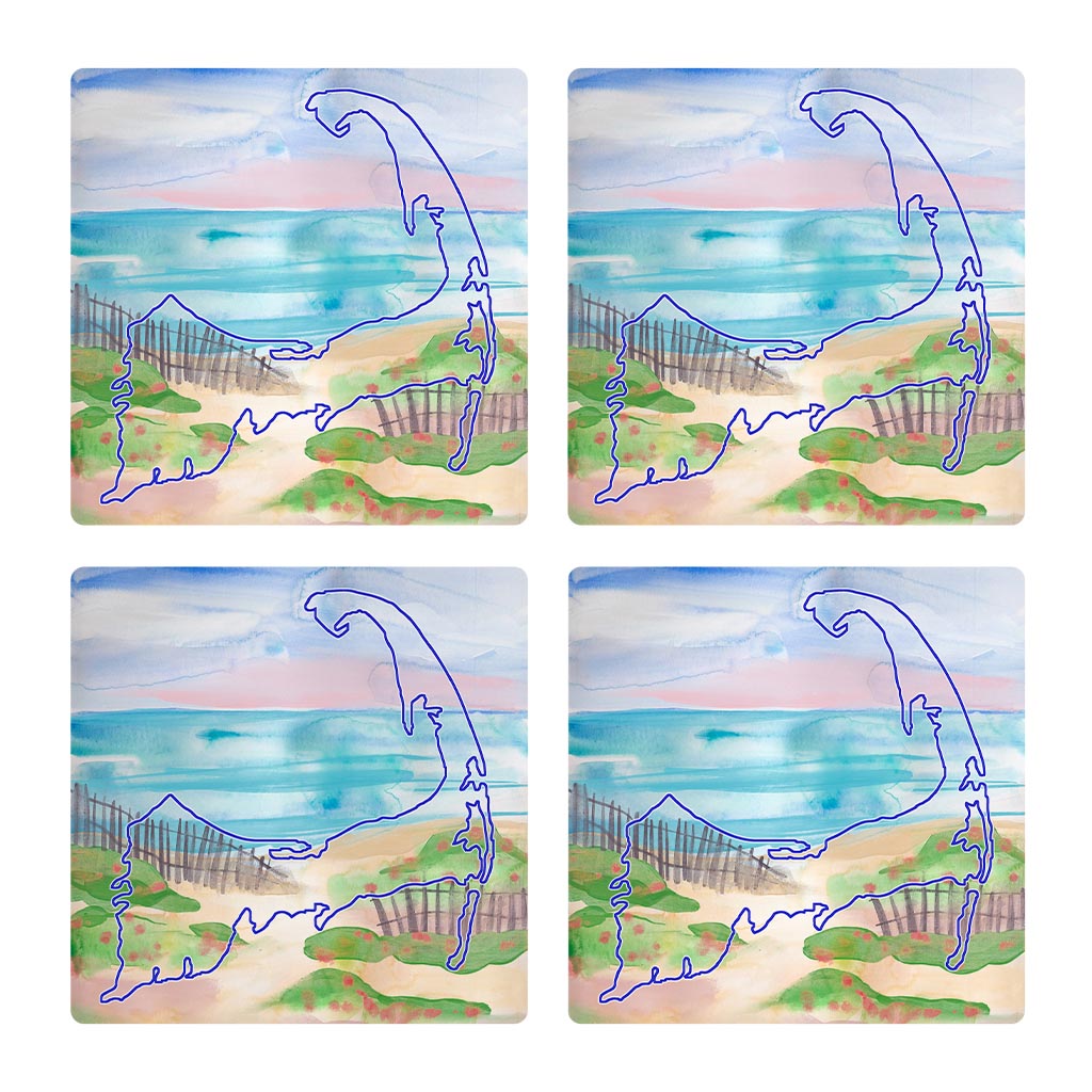 Watercolor Beach Scene | Absorbent Coasters | Set of 4 | Min 2