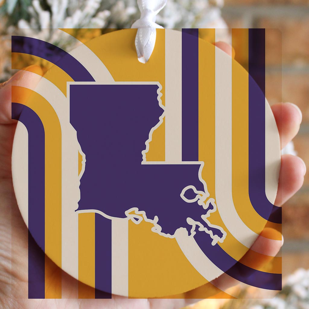 Purple Gold Louisiana Retro State Shape | Wood Ornament | Eaches | Min 6