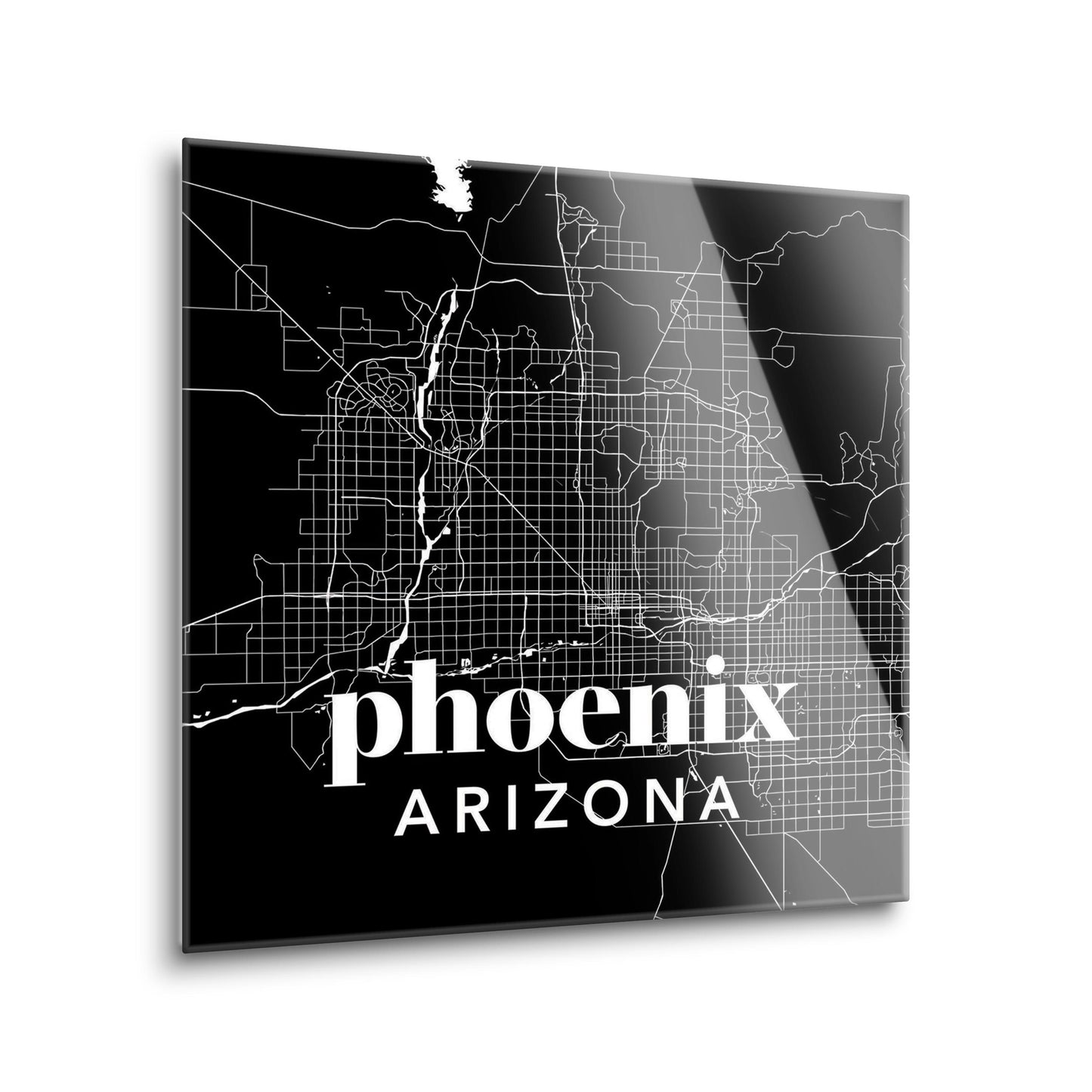 Black And White Black Map Arizona Phoenix | Hi-Def Glass Art | Eaches | Min 2