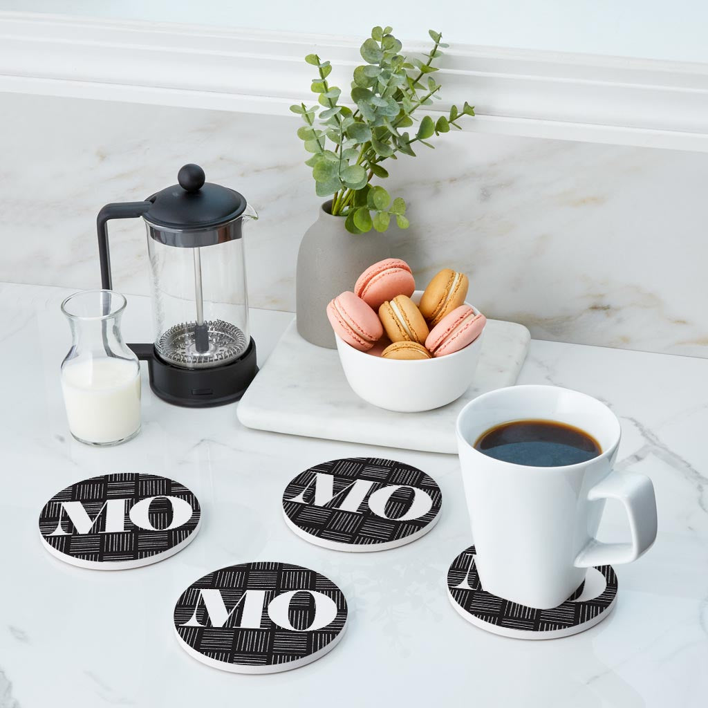 Black And White Abbreviated On Black Missouri | Absorbent Coasters | Set of 4 | Min 2