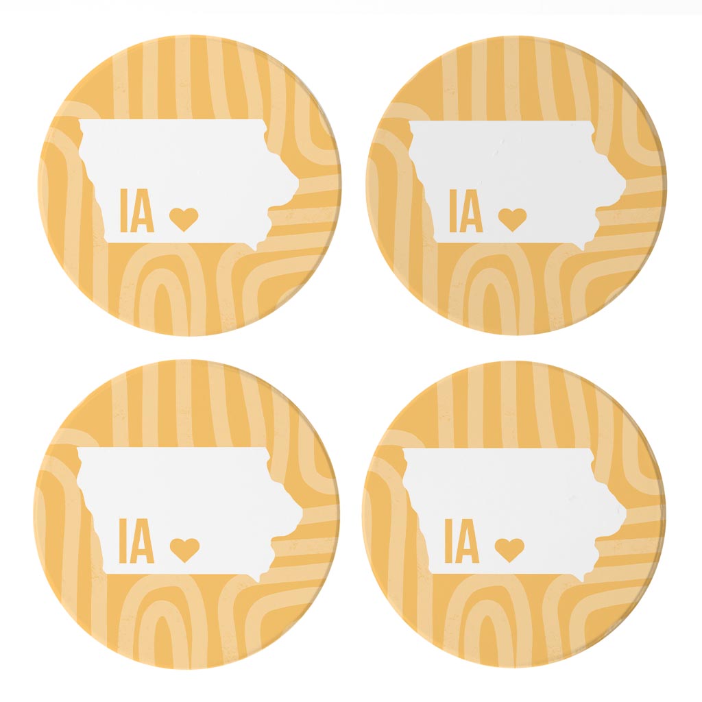 Boho Color Heart State On Yellow Iowa| Absorbent Coasters | Set of 4 | Min 2