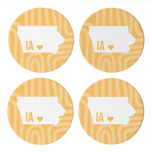 Boho Color Heart State On Yellow Iowa| Absorbent Coasters | Set of 4 | Min 2