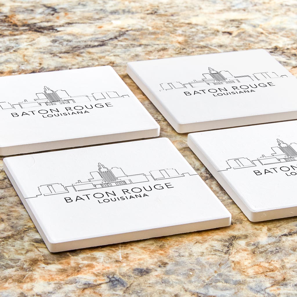 Minimalistic Baton Rouge Skyline| Absorbent Coasters | Set of 4 | Min 2