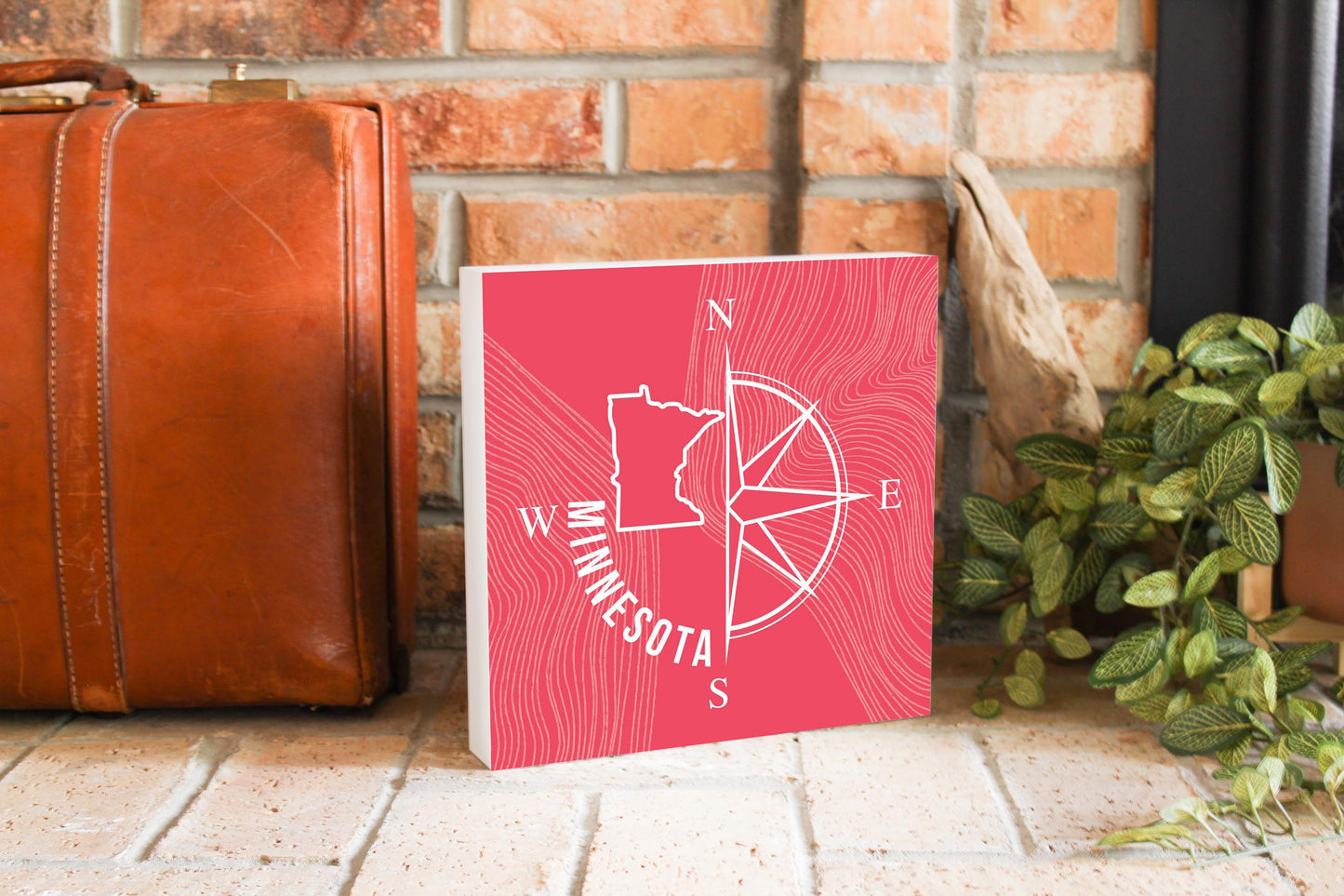 Boho Color Compass State On Pink Minnesota | Wood Block | Eaches | Min 2