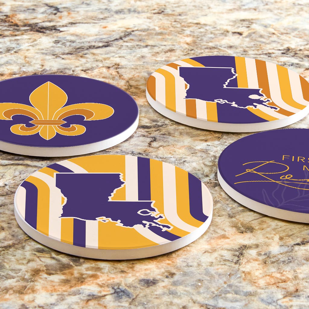 Purple Gold Louisiana Retro | Absorbent Coasters | Set of 4 | Min 2