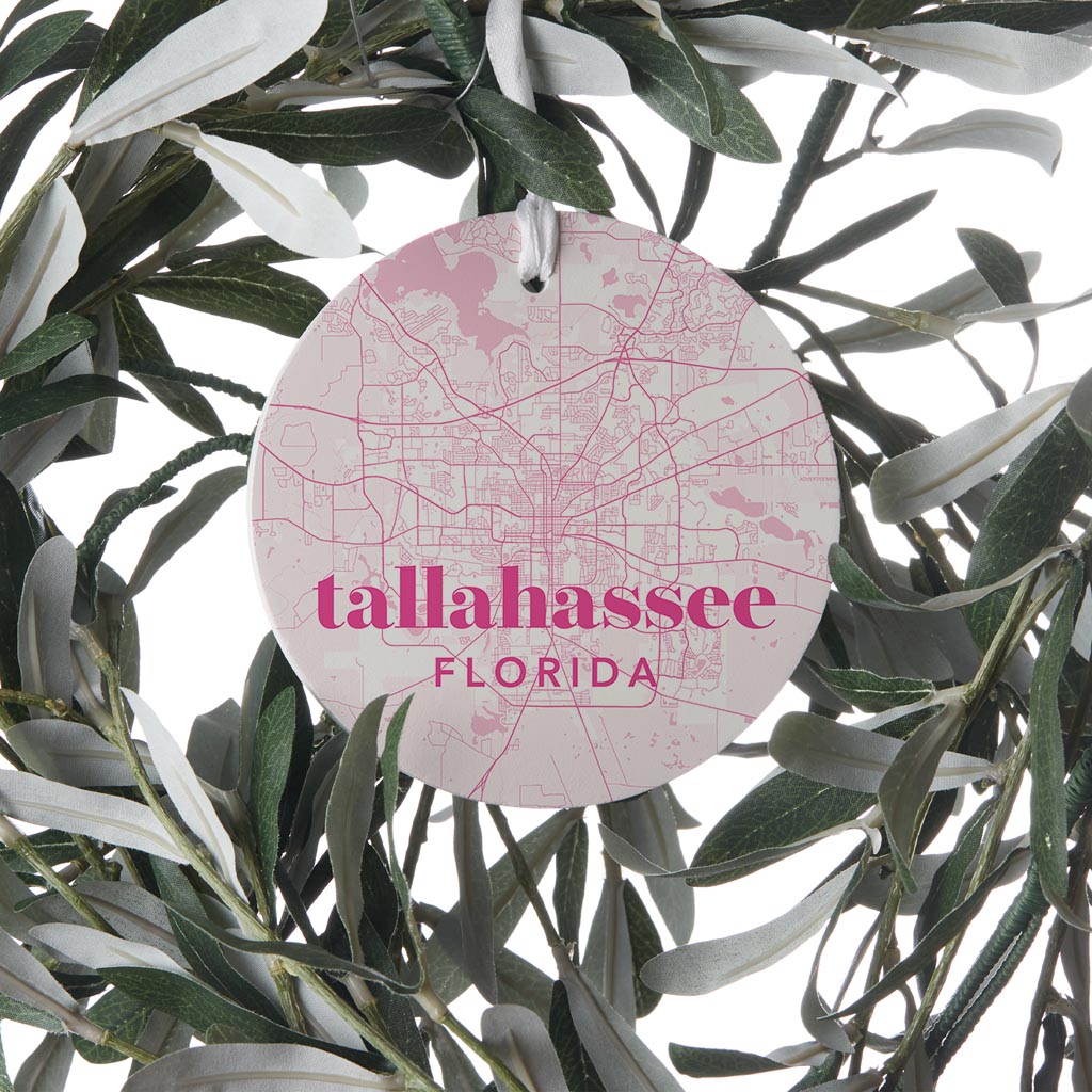 Bright Modern Pink Map Florida Tallahassee| Wood Ornament | Eaches | Min 6