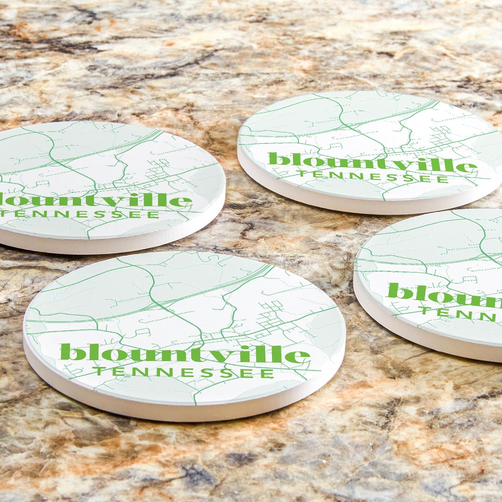 Bright Modern Green Map Tennessee Blountville | Absorbent Coasters | Set of 4 | Min 2