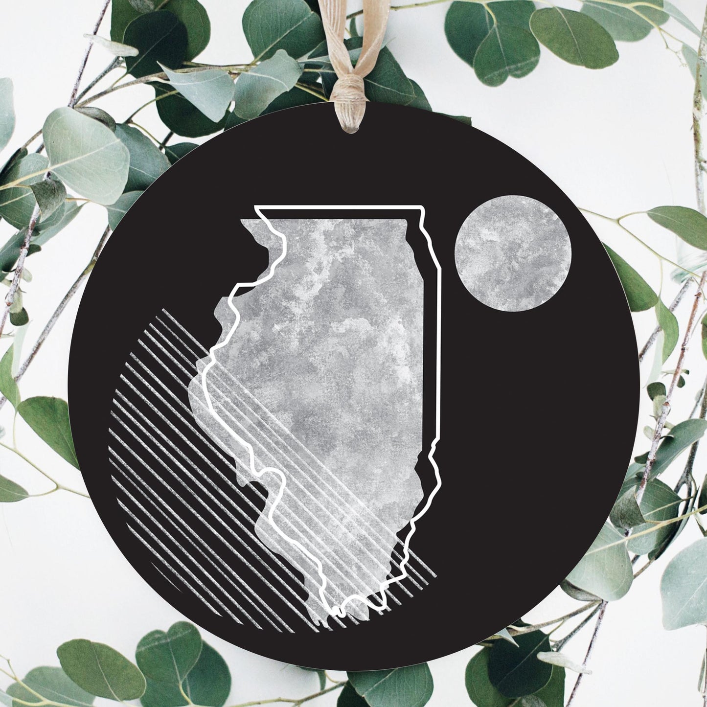 Black And White Geometric On Black Illinois | Wood Ornament | Eaches | Min 1