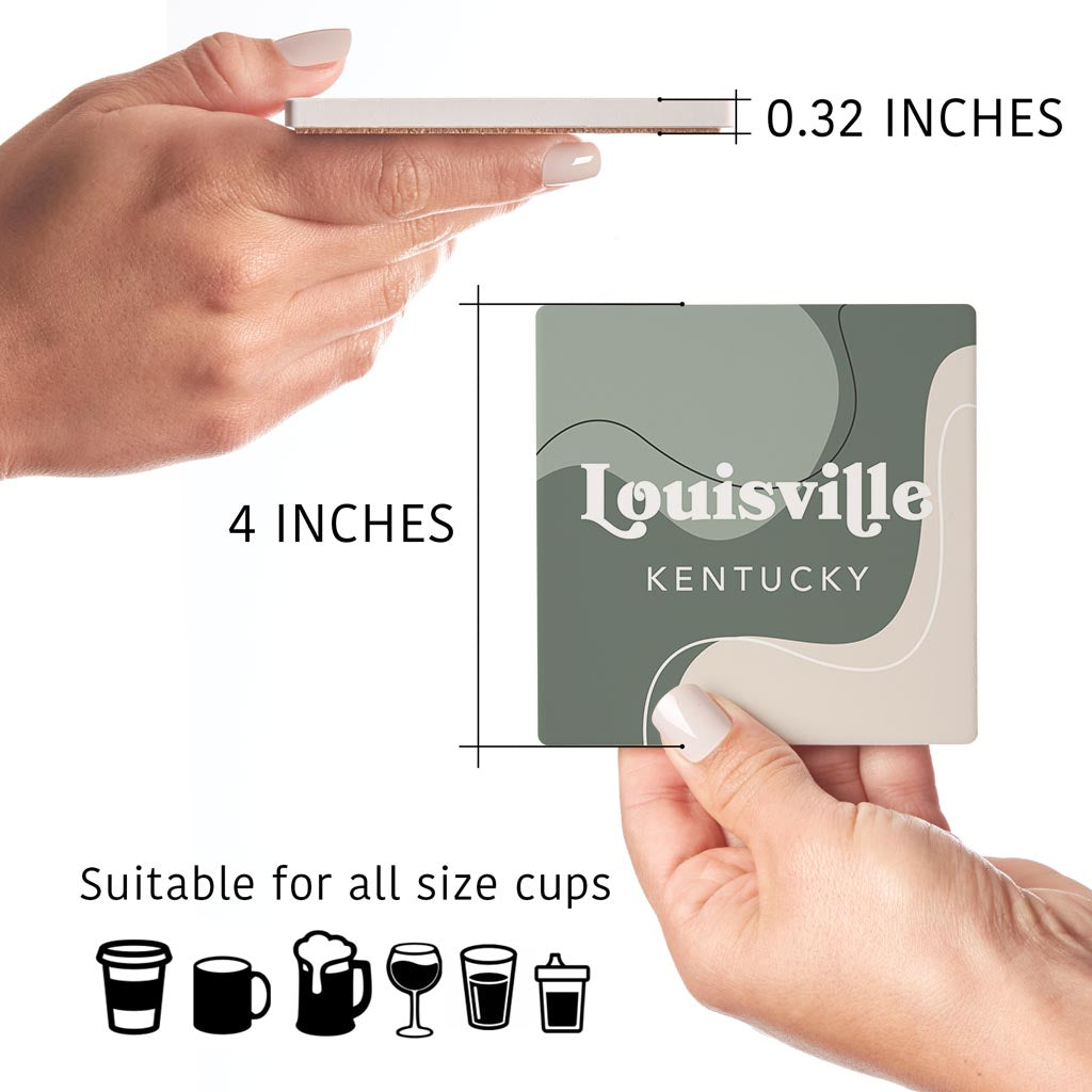 Vintage Groove Fluid Green Kentucky Louisville| Absorbent Coasters | Set of 4 | Min 2