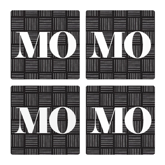 Black And White Abbreviated On Black Missouri| Absorbent Coasters | Set of 4 | Min 2