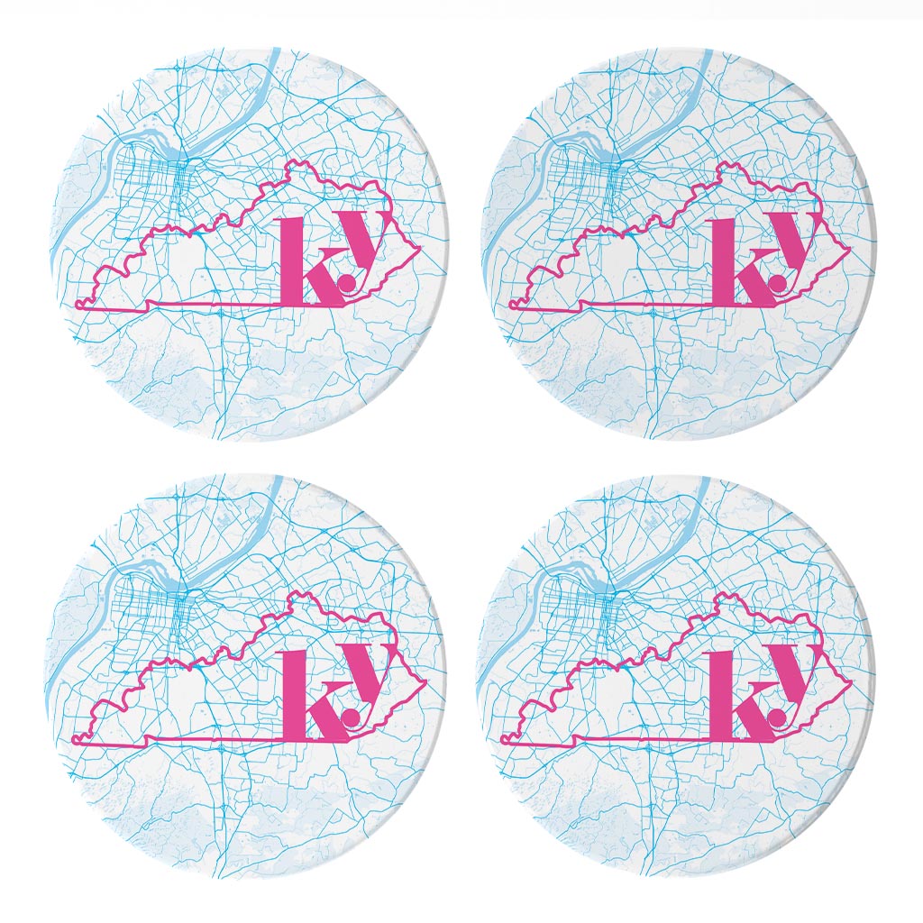 Bright Modern Abbreviated State Map Blue Kentucky Louisville| Absorbent Coasters | Set of 4 | Min 2