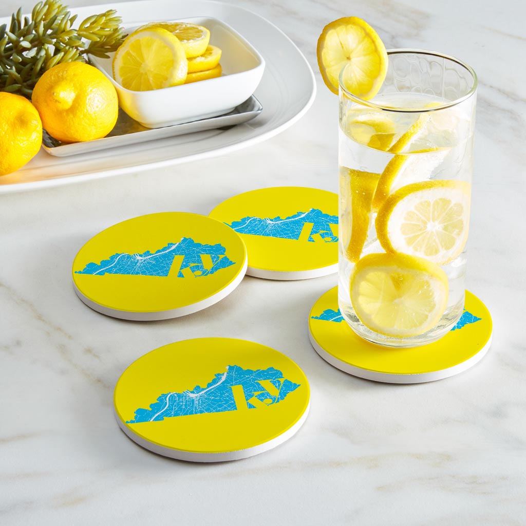 Bright Modern Abbreviated State Yellow Kentucky| Absorbent Coasters | Set of 4 | Min 2