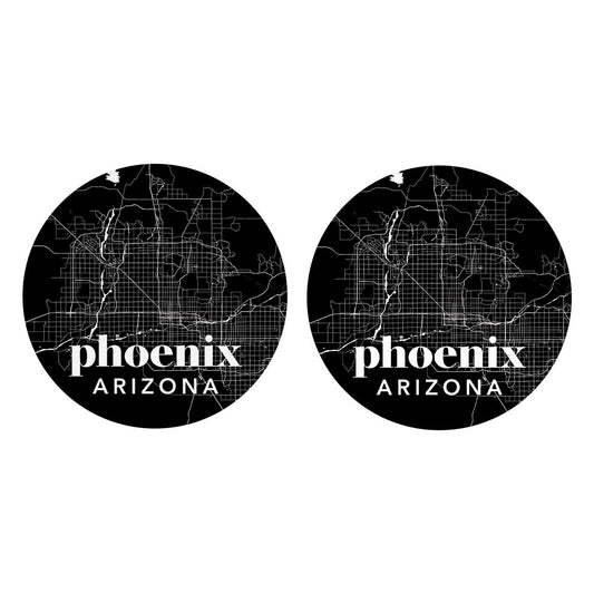 Black And White Black Map Arizona Phoenix | Absorbent Car Coasters | Set of 2 | Min 4